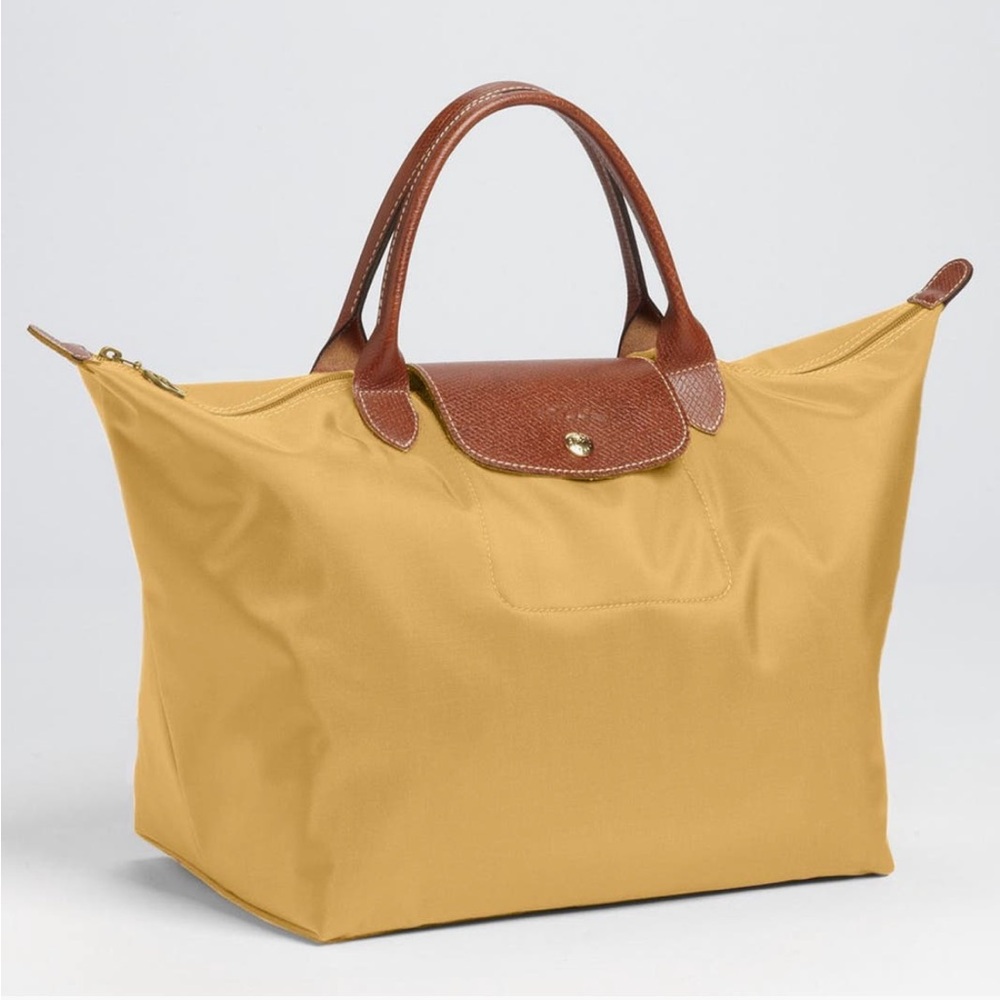 Longchamp Le pliage medium top handle handbag curry yellow